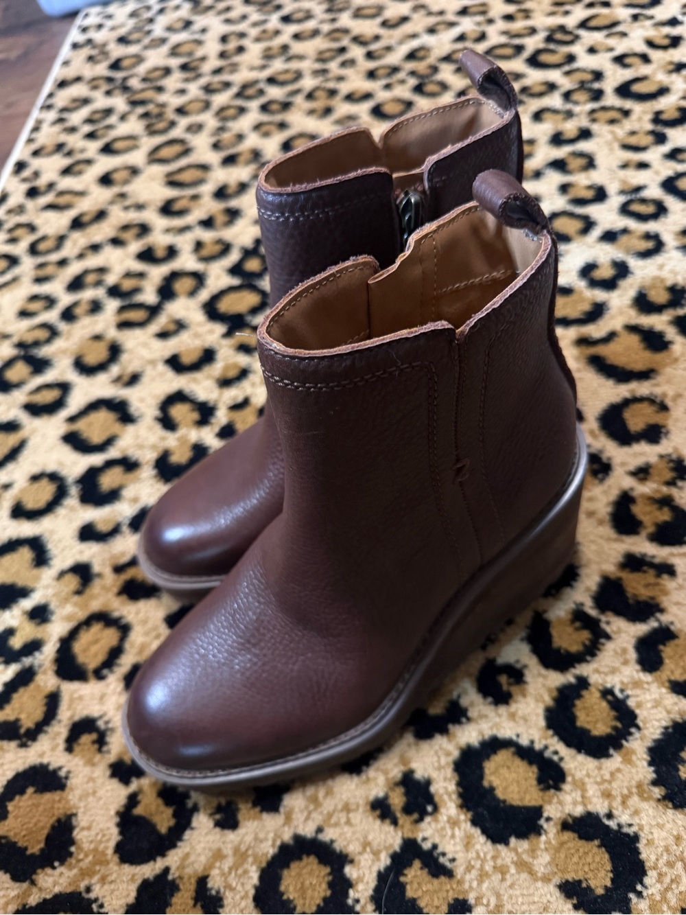 Zodiac Brown Leather Wedge, Side-Zip, Ankle Boots - Picture 4 of 14